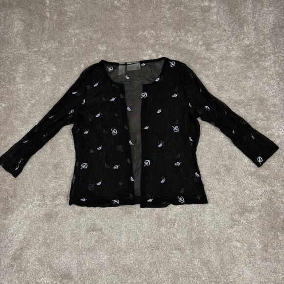 Black Sheer Blouse Long Sleeve Size L Cardigan Christie & Jill Romantic Goth - Picture 4 of 7